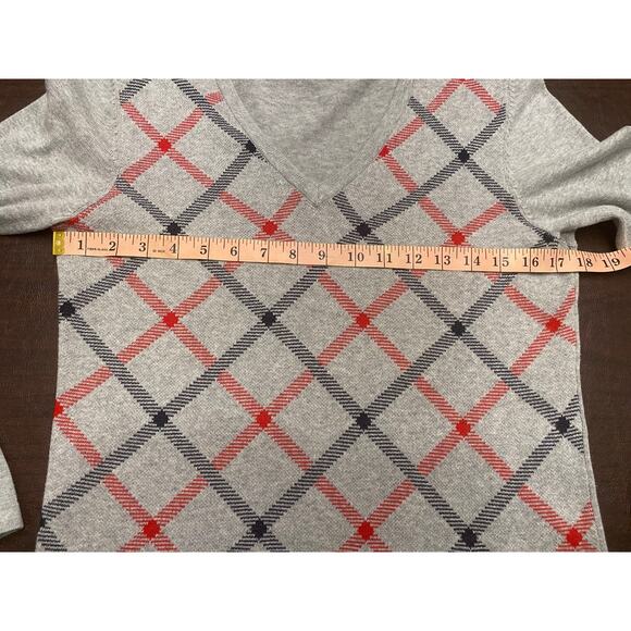 Tommy Hilfiger‎ Gray Argyle V-Neck Sweater Women's Med Preppy Academia Layering - Picture 4 of 8